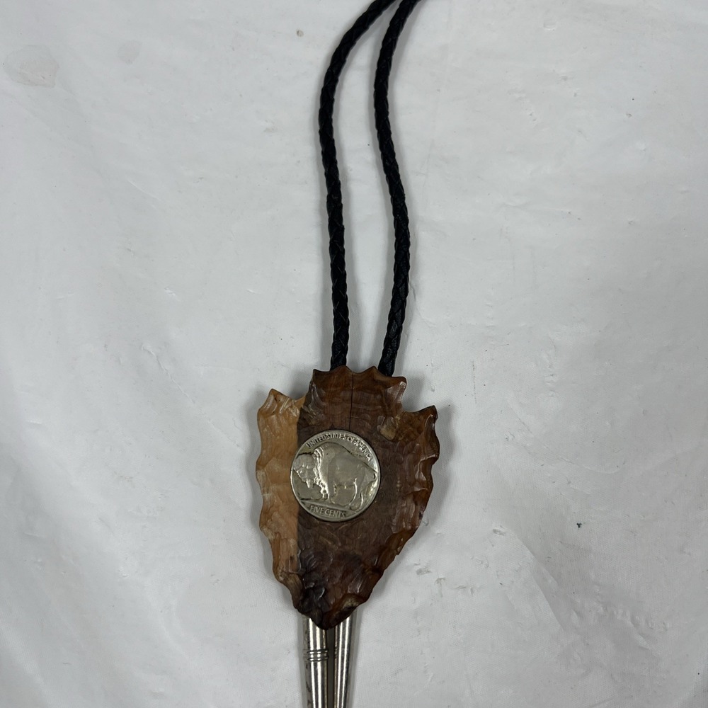Stone Arrowhead‎ Bolo Tie With buffalo nickel